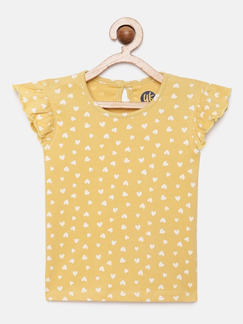 

YK Baby Yellow & White Geometric Print Top