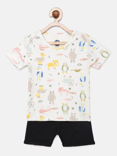 

YK Baby Boys White & Black Printed T-shirt with Shorts