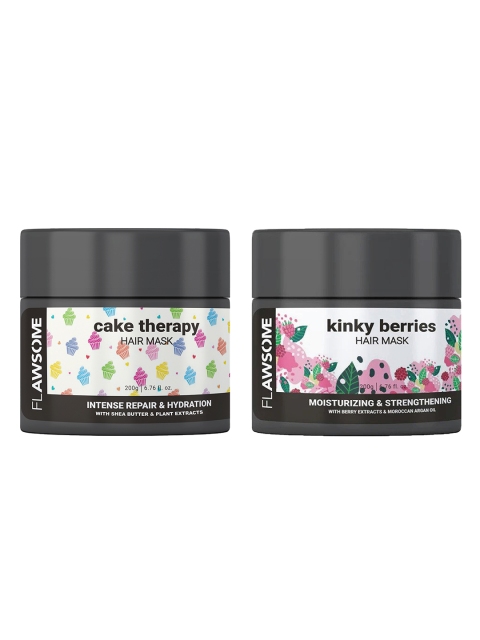 

Flawsome Set of Cake Therapy & Kinky Berries Hair Masks - 200 g Each, Black