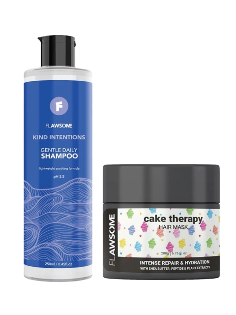 

Flawsome Protein Free Hydration Duo - Kind Intentions Shampoo & Cake Therapy Hair Mask, Blue