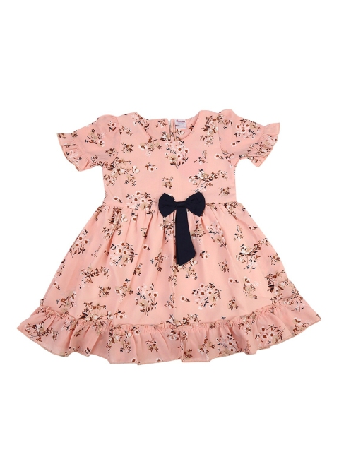 

V-Mart Girls Peach-Coloured Floral Georgette Fit & Flare Dress