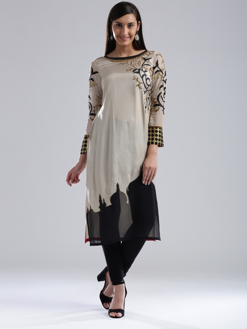 

Wishful by W Women Beige Printed Sequinned Straight Kurta