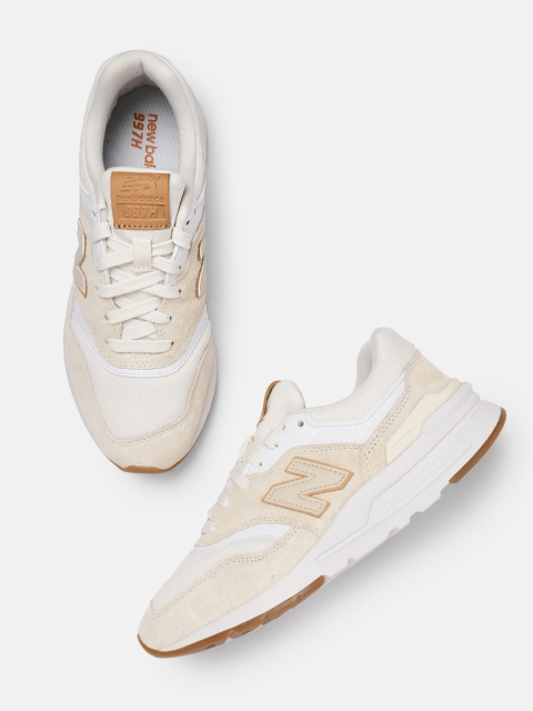 

New Balance Women Off White Woven Design Suede Sneakers