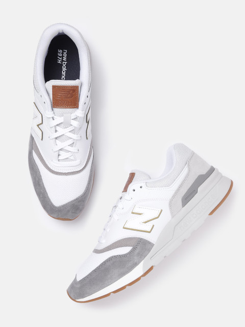 

New Balance Men White & Grey Woven Design Sneakers