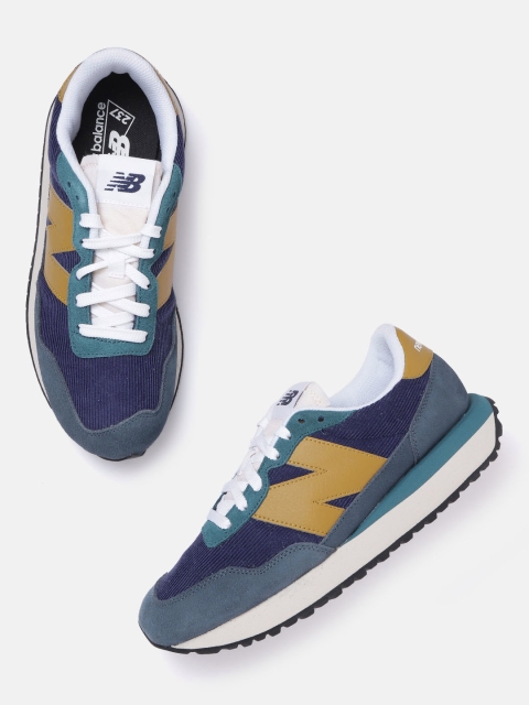 

New Balance Men Navy Blue & Teal Green Colourblocked Suede Sneakers