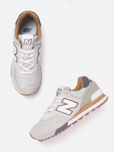 

New Balance Men Cream-Coloured & White Woven Design Colourblocked Suede Sneakers