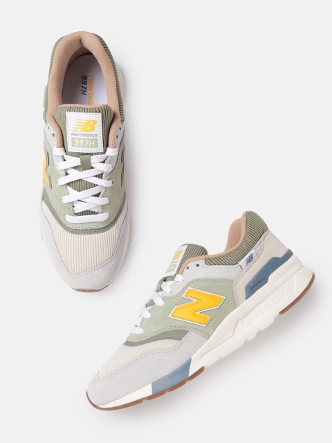 

New Balance Men Olive Green & Off-White Colourblocked Sneakers