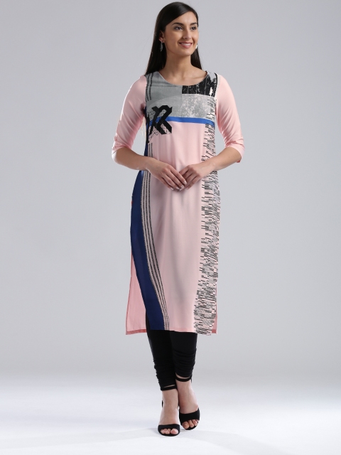

W Women Pink Printed Straight Kurta