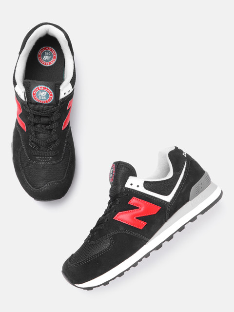 

New Balance Men Black & Red Woven Design Colourblocked Suede Sneakers