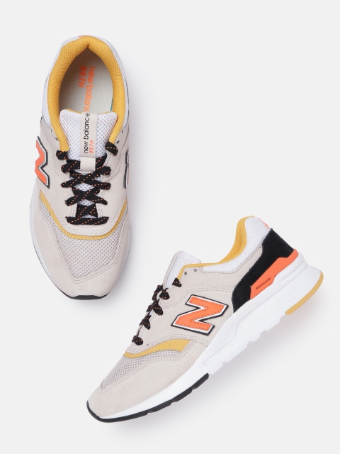 

New Balance Men Off White & Orange Colourblocked Sneakers