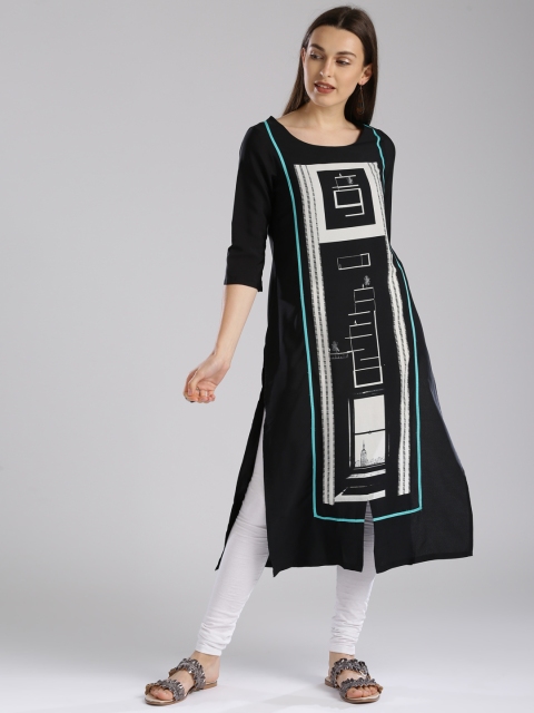 

W Women Black Printed Straight Kurta