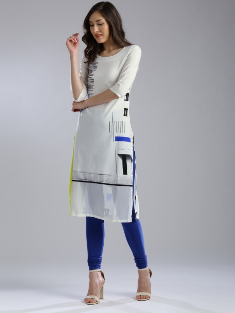 

W Women White Printed Straight Kurta