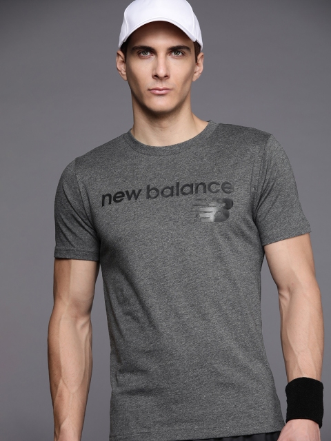 

New Balance Men Grey Melange Brand Logo Printed T-shirt