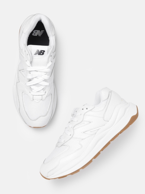 

New Balance Men White Woven Design Leather Sneakers