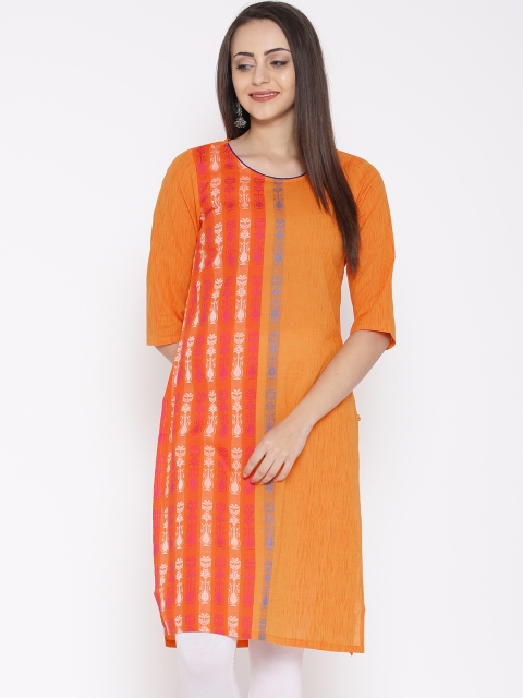 

AURELIA Women Orange Woven Design Straight Kurta
