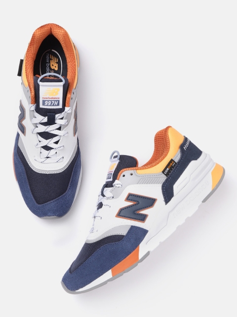 

New Balance Men White & Navy Blue Colourblocked Suede Sneakers
