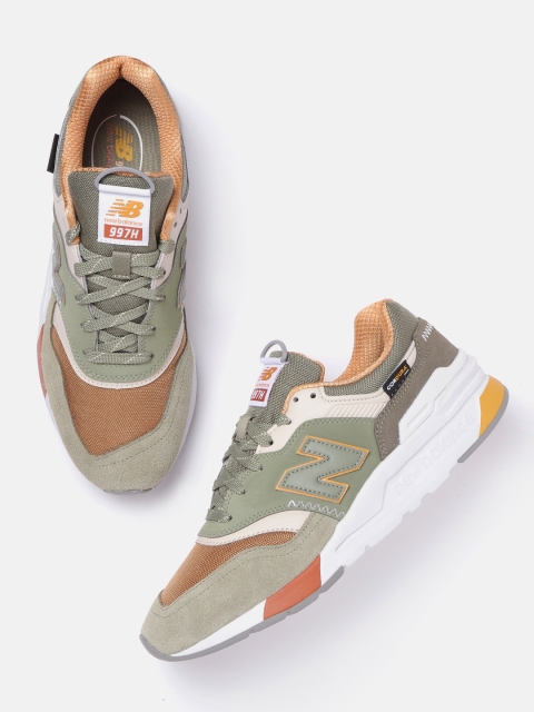 

New Balance Men Olive Green & Camel Brown Colourblocked Sneakers