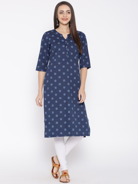 

AURELIA Women Navy Blue Printed Straight Kurta