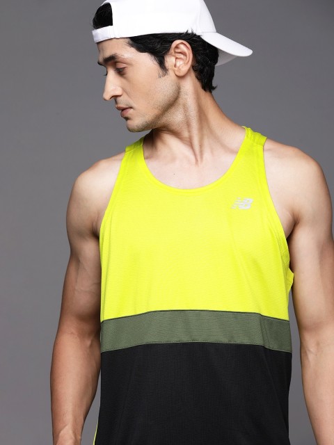 

New Balance Men Lime Green & Black Colourblocked T-shirt