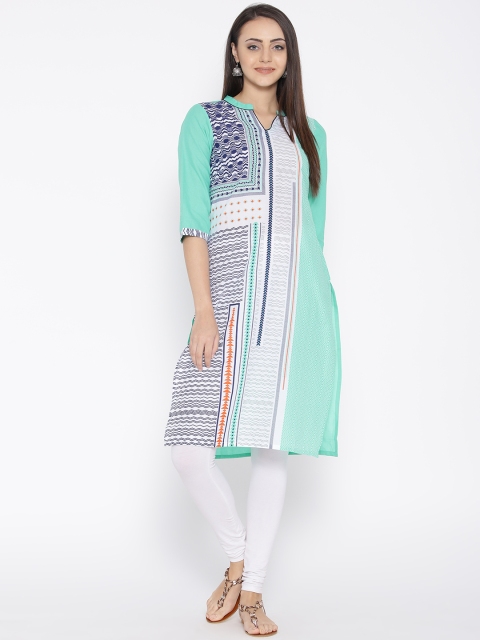 

AURELIA Women Sea Green Printed Straight Kurta