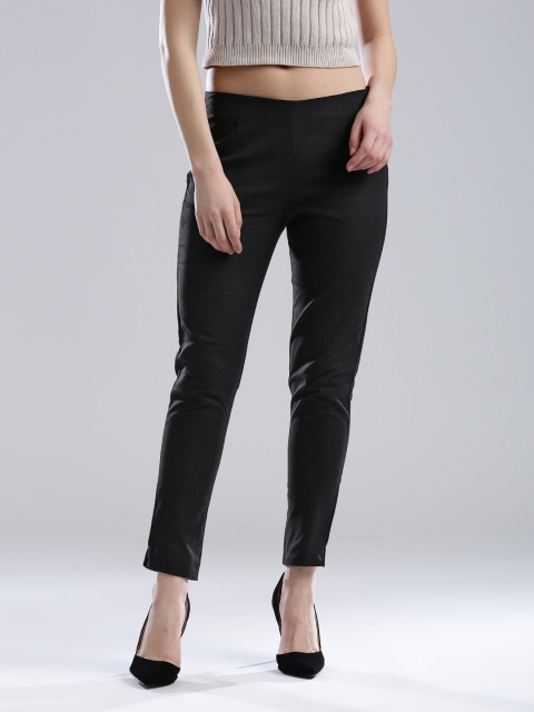 

W Women Black Ankle-Length Casual Trousers
