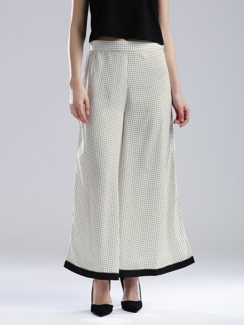 

W Off-White & Black Printed Palazzos