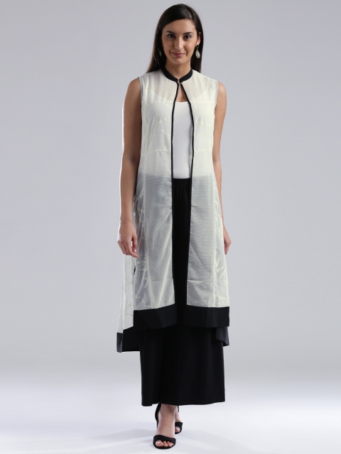 

W White Printed Embroidered Sheer Longline Shrug