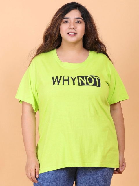 

LastInch Women Green Typography Printed Raw Edge Outdoor T-shirt