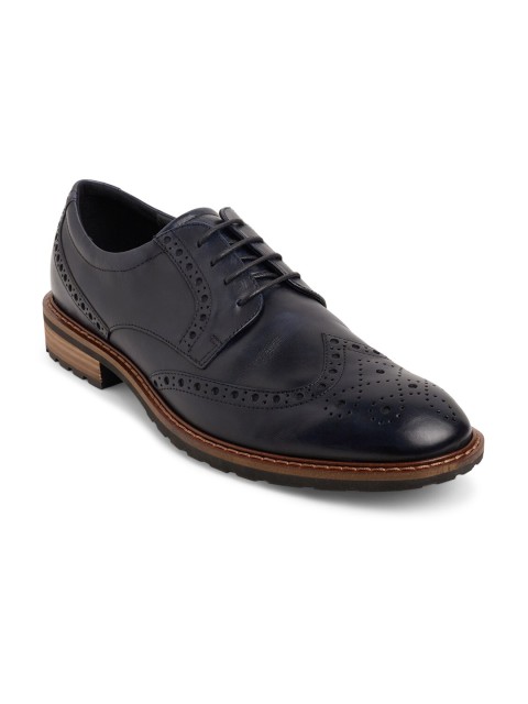 

ECCO Men Blue & Brown British Traditional Solid Leather Formal Derbys