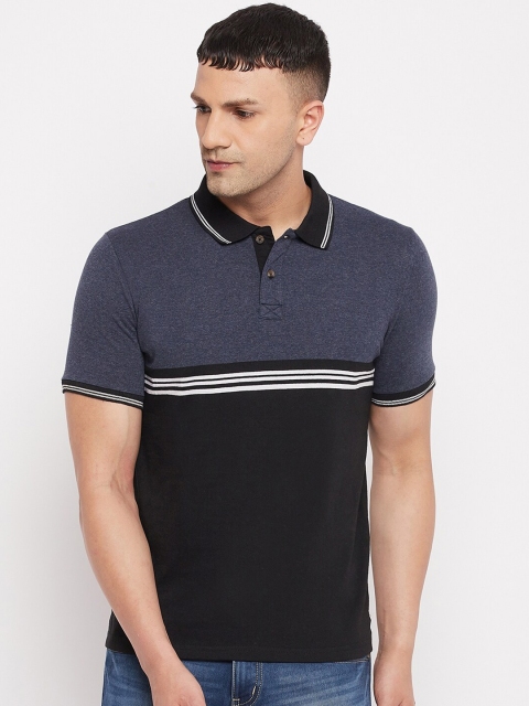 

Austin wood Men Black Colourblocked Cotton Polo Collar T-shirt