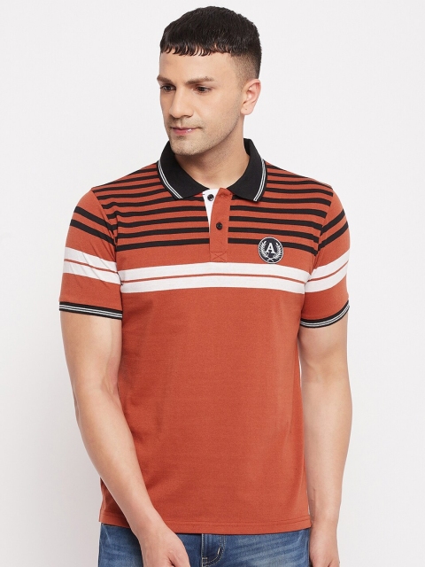 

Austin wood Men Rust Striped Polo Collar T-shirt