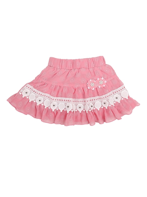 

V-Mart Girls Pink & White Printed Mini Tiered Skirt