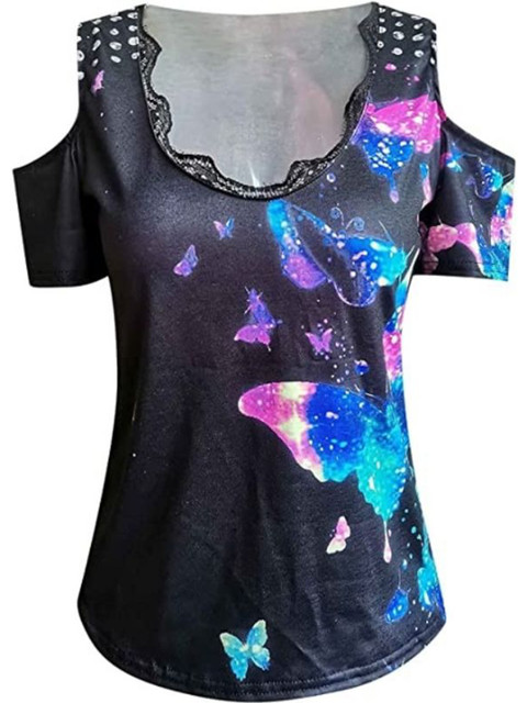 

La Aimee Black & Blue Print Top