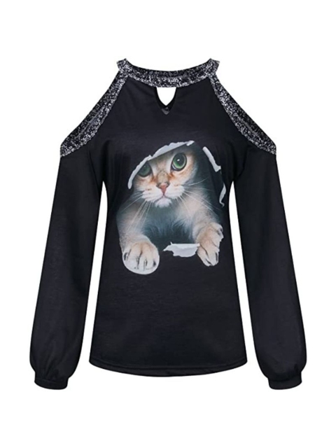 

La Aimee Black Cat Printed Top
