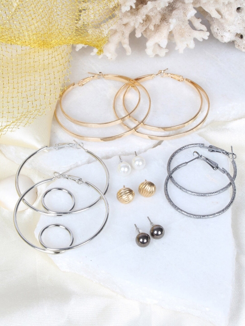 

Ayesha Pack Of 6 Contemporary Hoop Earrings, Gold