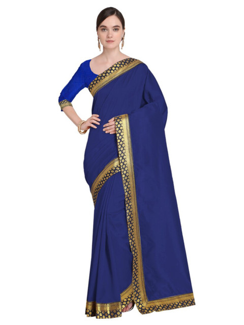 

Florence Women Navy Blue Solid Bhagalpuri Silk Saree