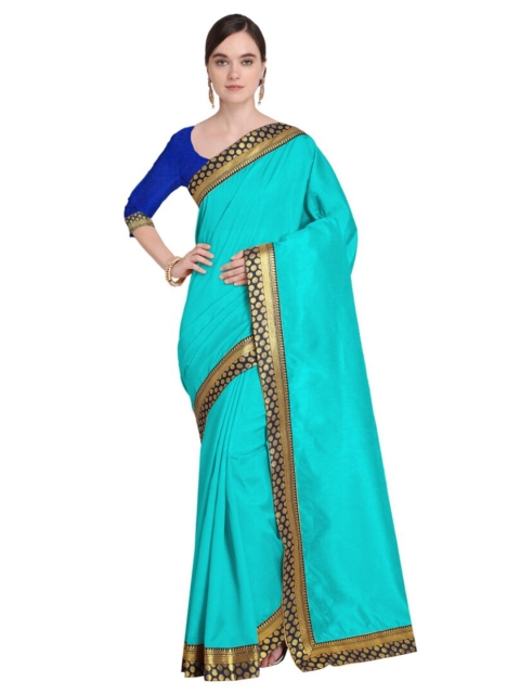 

Florence Women Turquoise Blue Solid Bhagalpuri Silk Saree