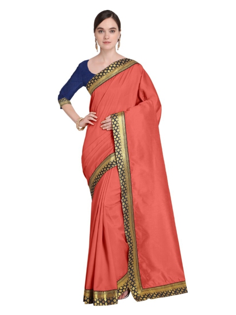 

Florence Peach-Coloured & Golden Art Silk Saree with Woven Design Border