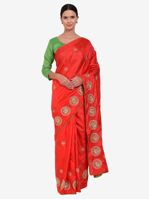 

Florence Red & Gold-Toned Woven Design Silk Blend Saree