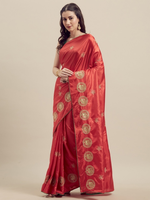 

Florence Red & Gold-Toned Silk Blend Saree