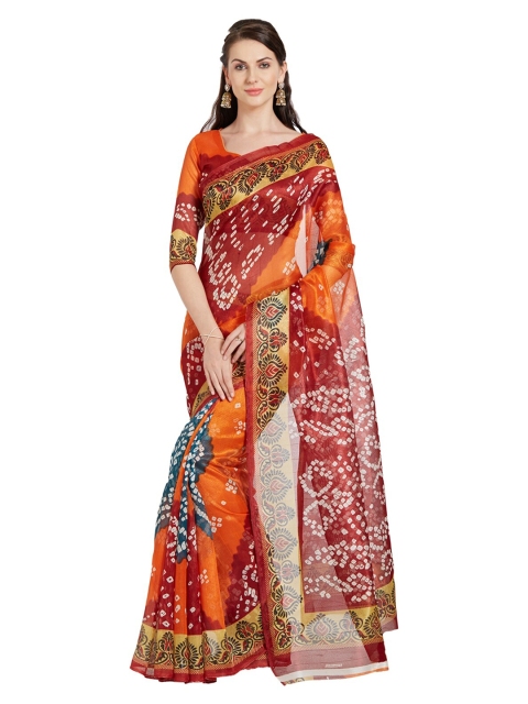 

Florence Orange & Red Bandhani Pure Cotton Saree