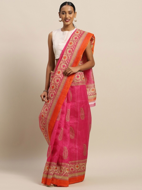 

Florence Pink & Orange Bhagalpuri Paisley Art Silk Saree