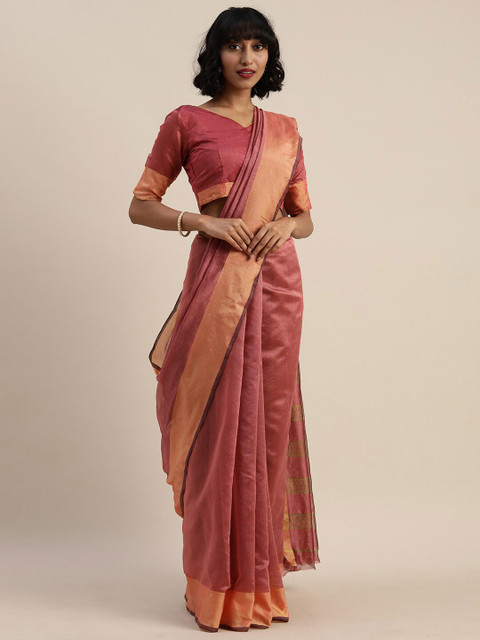 

Florence Pink & Gold-Toned Solid Zari Art Silk Saree