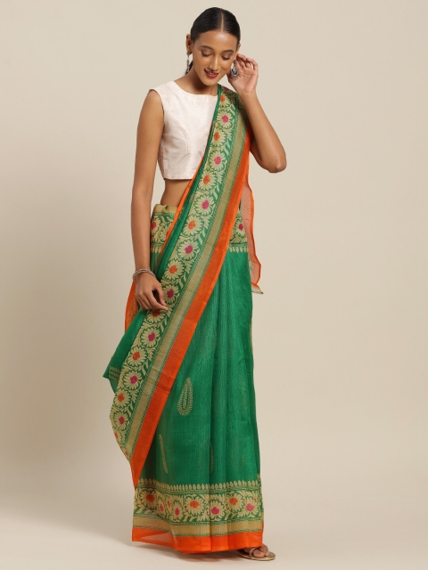 

Florence Green & Orange Paisley Art Silk Saree