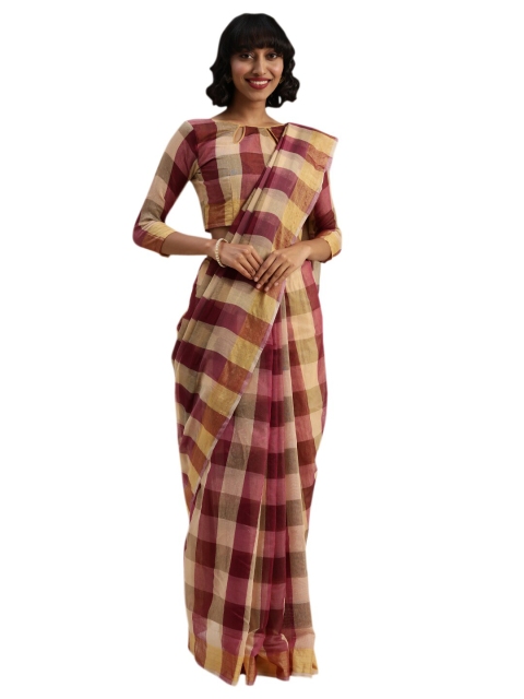 

Florence Maroon & White Checked Pure Cotton Saree