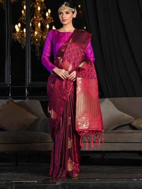 

BEATITUDE Purple & Golden Ethnic Motifs Zari Silk Blend Saree