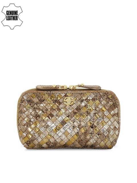 

Eske Women Gold & Silver-Toned Genuine Leather Cosmetic Pouch