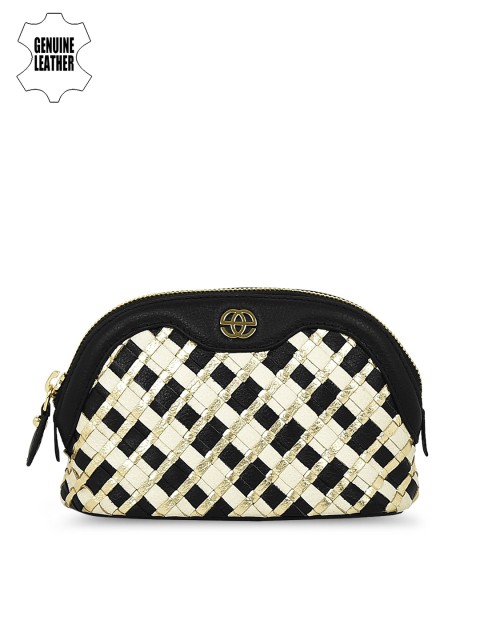 

Eske Women Black & Gold-Toned Genuine Leather Cosmetic Pouch
