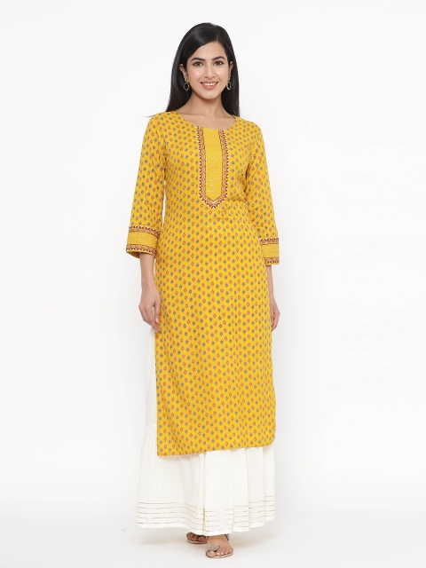 

JAVTA Women Yellow Ethnic Motifs Printed Kurta