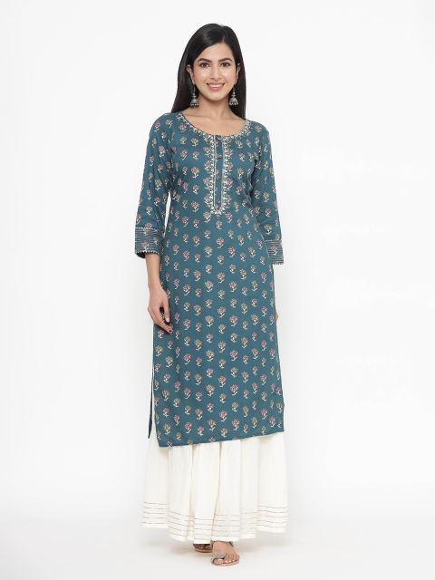 

JAVTA Blue & Pink Floral Printed Kurti